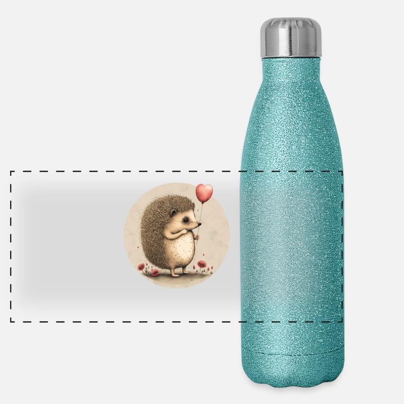 Igel mit Herz-Ballon Panorama Glitzer Isolierflasche 500 ml