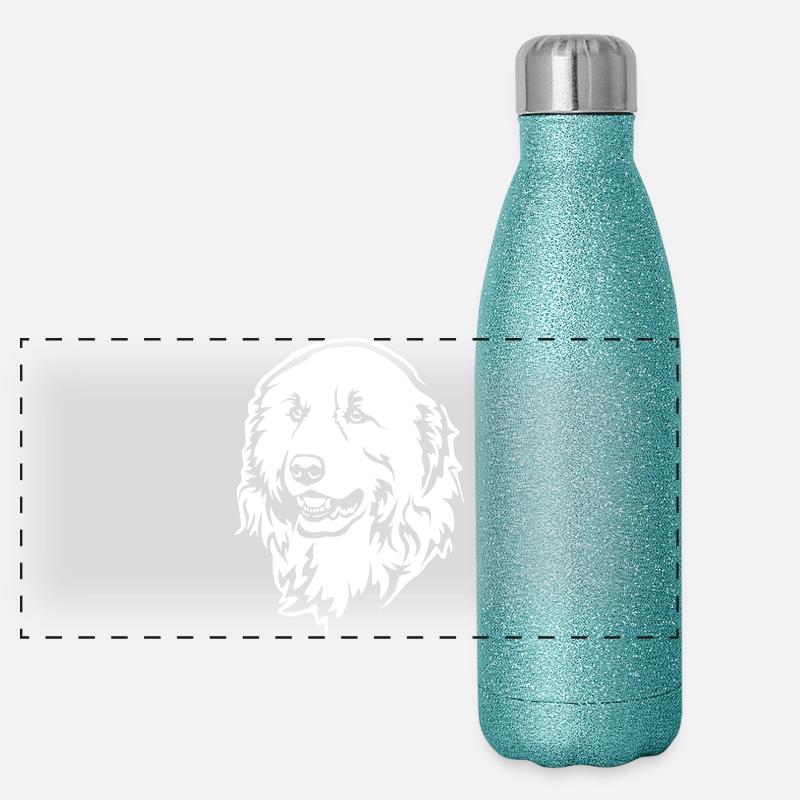Pyrenäenenberghund Kopf "Black Edition" Panorama Glitzer Isolierflasche 500 ml