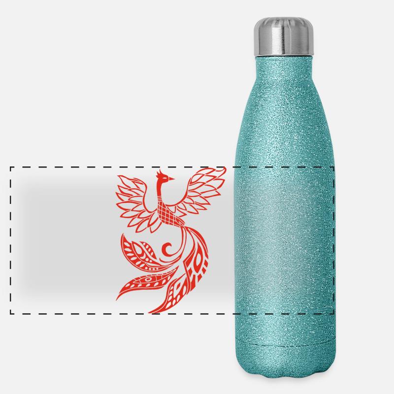 Roter Phönixvogel Panorama Glitzer Isolierflasche 500 ml