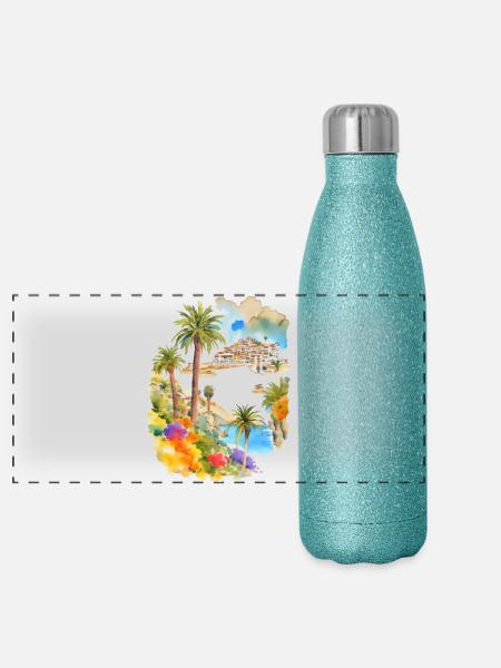 Urlaub auf den Kanaren - Panorama Glitzer Isolierflasche 500 ml - Blau Glitzer