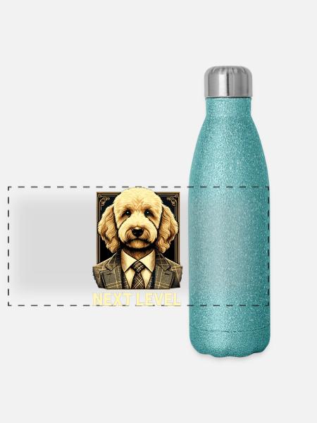 Goldendoodle Dog Next Level Suit Gift - Panoramic Glitter Thermal Bottle 500 ml - blue glitter - Front