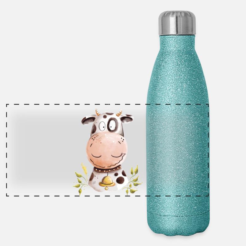 Droll Cow I Beef Farm Animals Panoramic Glitter Thermal Bottle 500 ml