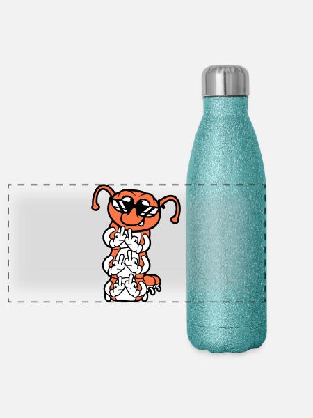 Caterpillar Middle Finger Insult Sunglasses Cool - Panoramic Glitter Thermal Bottle 500 ml - blue glitter - Front