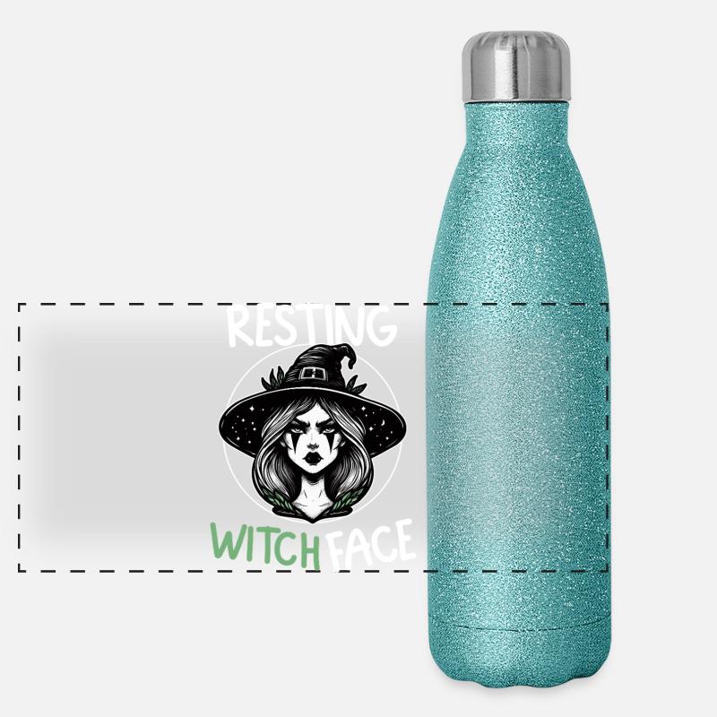 Witch Face at Rest Illustration Panoramic Glitter Thermal Bottle 500 ml