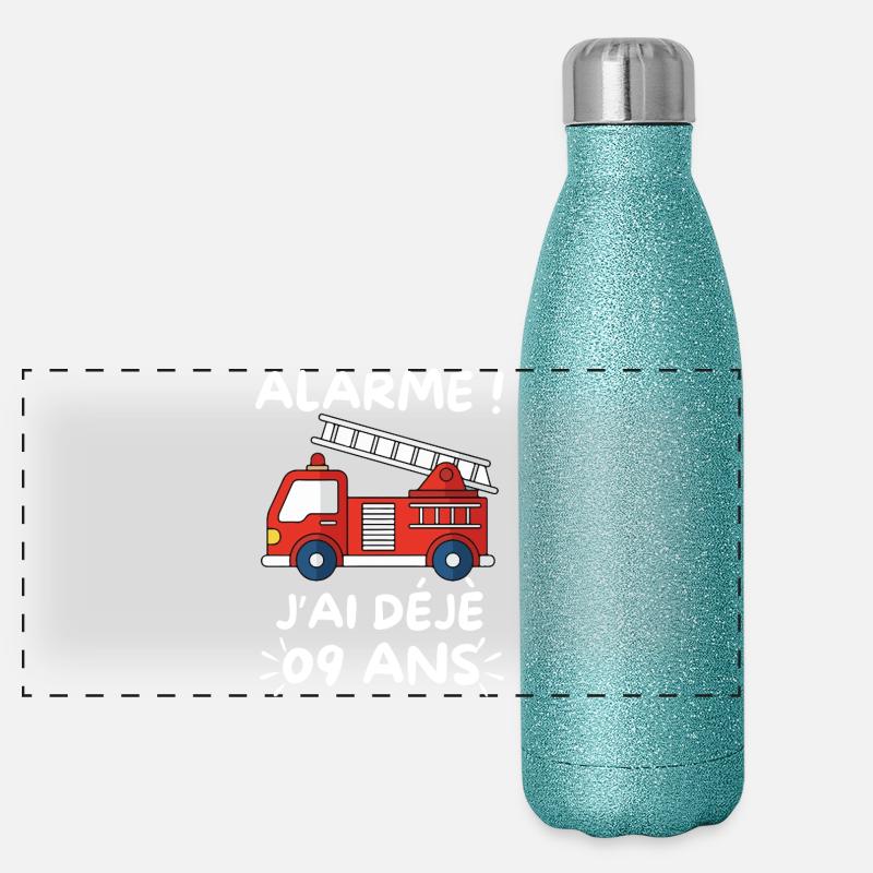 Alarme J’ai Déjà 9 Ans, Anniversaire Pompier Gourde isotherme panoramique pailletée 500 ml