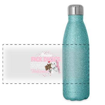 Einhorn - Fick Dich - Panorama Glitzer Isolierflasche 500 ml - Blau Glitzer - Vorne