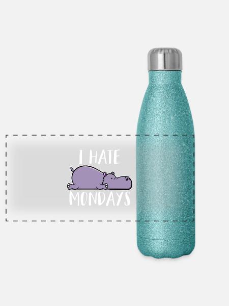 Ich hasse Montag Nilpferd I hate Mondays Bürohumor - Panorama Glitzer Isolierflasche 500 ml - Blau Glitzer - Vorne