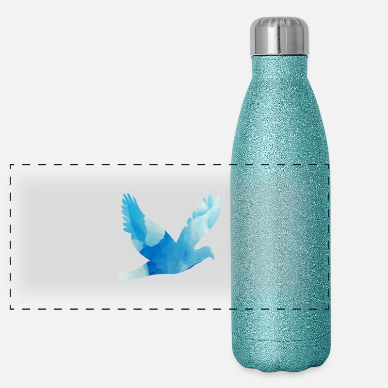 Friedenstaube in Eisblau Panorama Glitzer Isolierflasche 500 ml