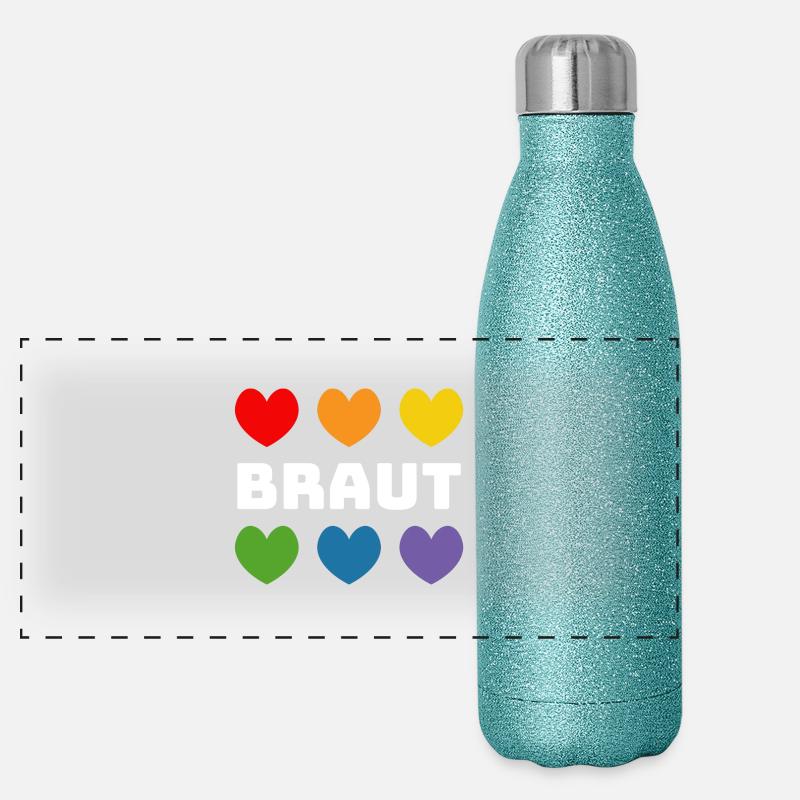 Regenbogenherzchen Braut weiss Panorama Glitzer Isolierflasche 500 ml