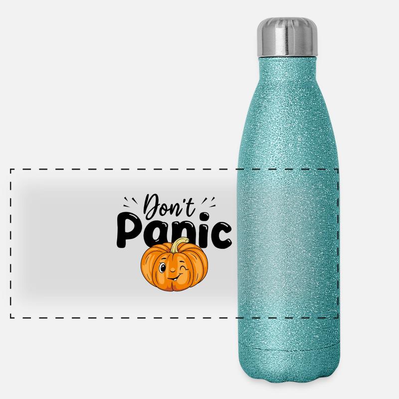 Keine Panik. Design mit zwinkerndem Kürbis Panorama Glitzer Isolierflasche 500 ml