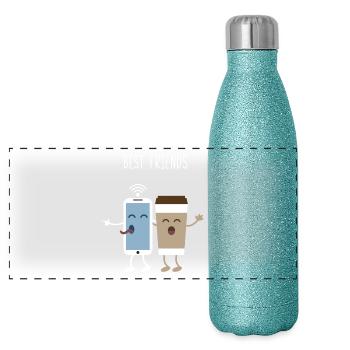 Meilleurs amis. Téléphone. café. Café. activité - Gourde isotherme panoramique pailletée 500 ml - paillettes bleues - Devant