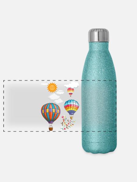 Heißluftballon - Panorama Glitzer Isolierflasche 500 ml - Blau Glitzer
