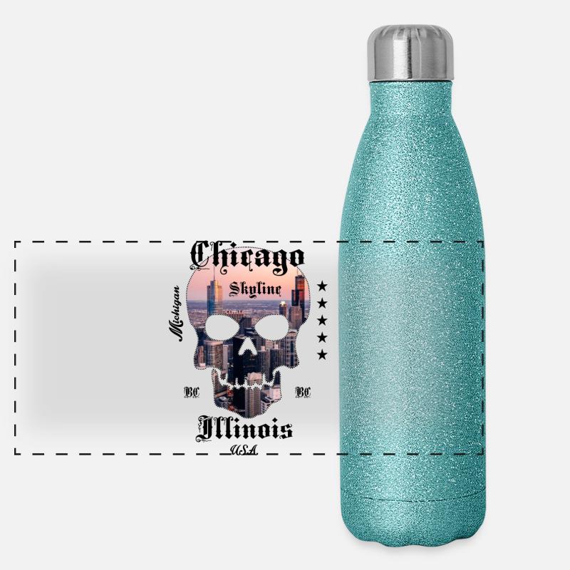 Chicago Skyline Skull Panorama Glitzer Isolierflasche 500 ml
