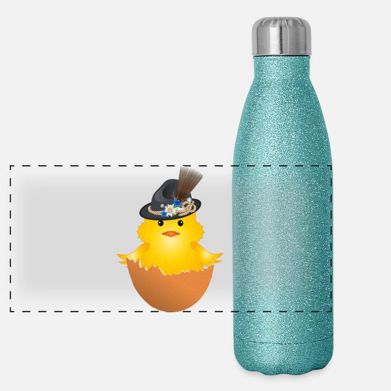 Bavarian chick with traditional hat in eggshell Panoramic Glitter Thermal Bottle 500 ml