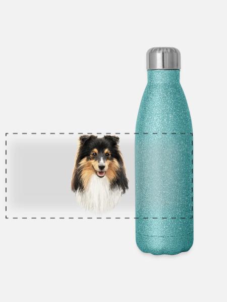 Sheltie - Panorama Glitzer Isolierflasche 500 ml - Blau Glitzer