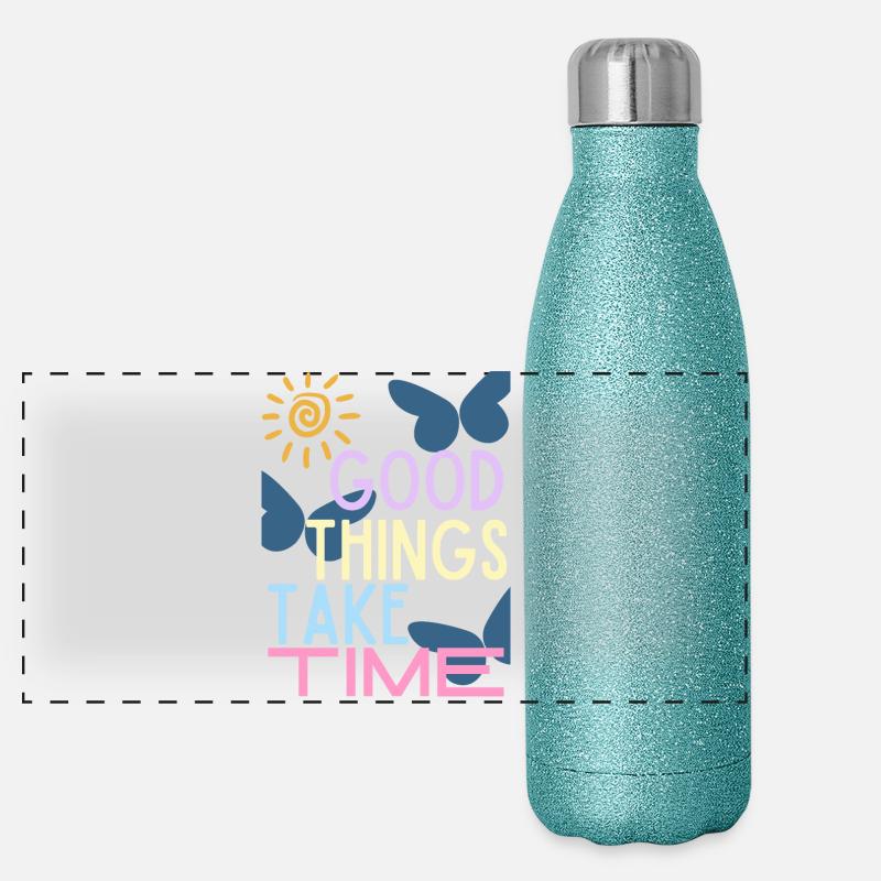 Gute Dinge brauchen Zeit Typografie Panorama Glitzer Isolierflasche 500 ml