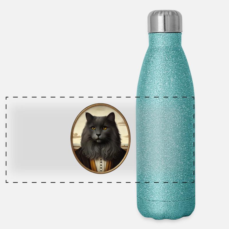 Portrait d’un chat noir de style Renaissance Gourde isotherme panoramique pailletée 500 ml