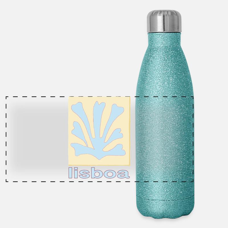 Lisboa Palmenblatt Blau Retro Panorama Glitzer Isolierflasche 500 ml