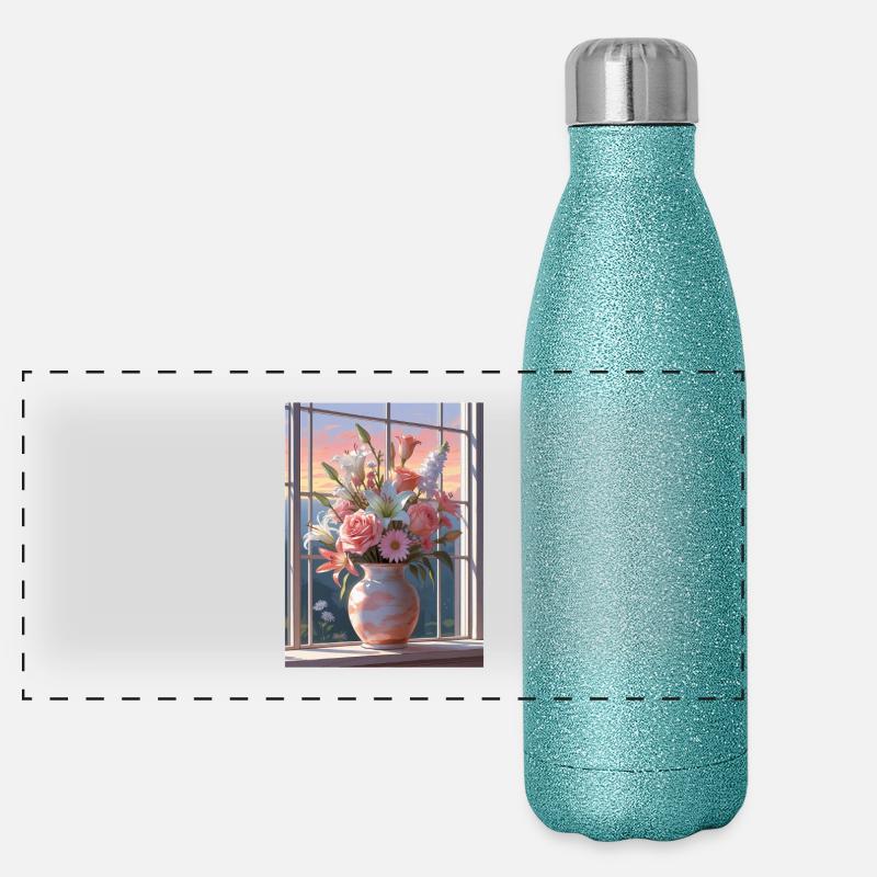 Vases de fleurs au coucher du soleil Gourde isotherme panoramique pailletée 500 ml