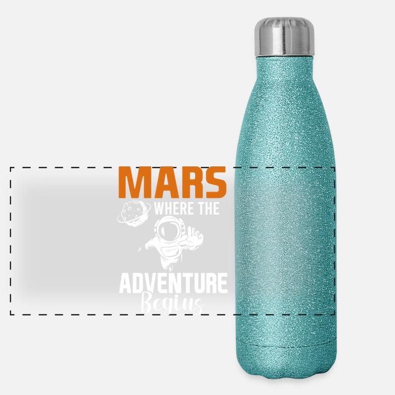 Mars planète espace fusée vintage Gourde isotherme panoramique pailletée 500 ml