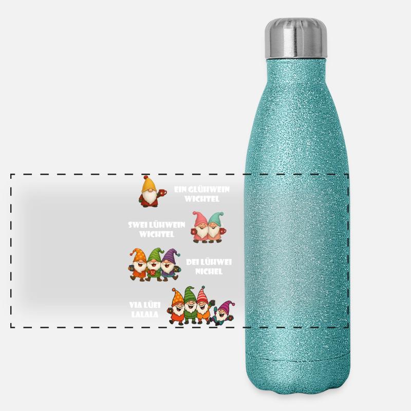 Lustiges Wichtel Glühwein Weihnachtsgeschenk Panorama Glitzer Isolierflasche 500 ml