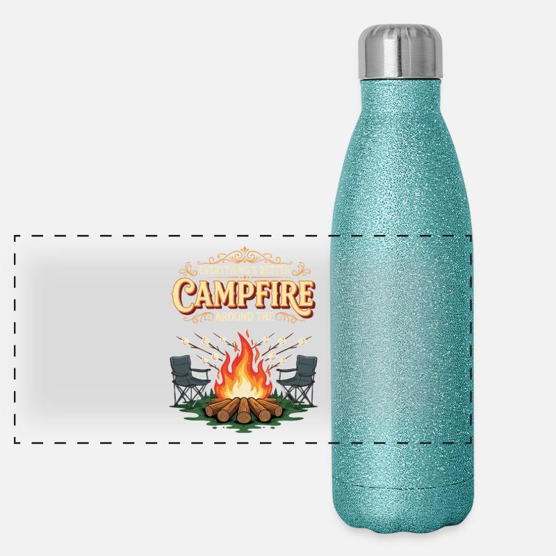 Campfire Marshmallow Alles ist besser Campingplatz Panorama Glitzer Isolierflasche 500 ml