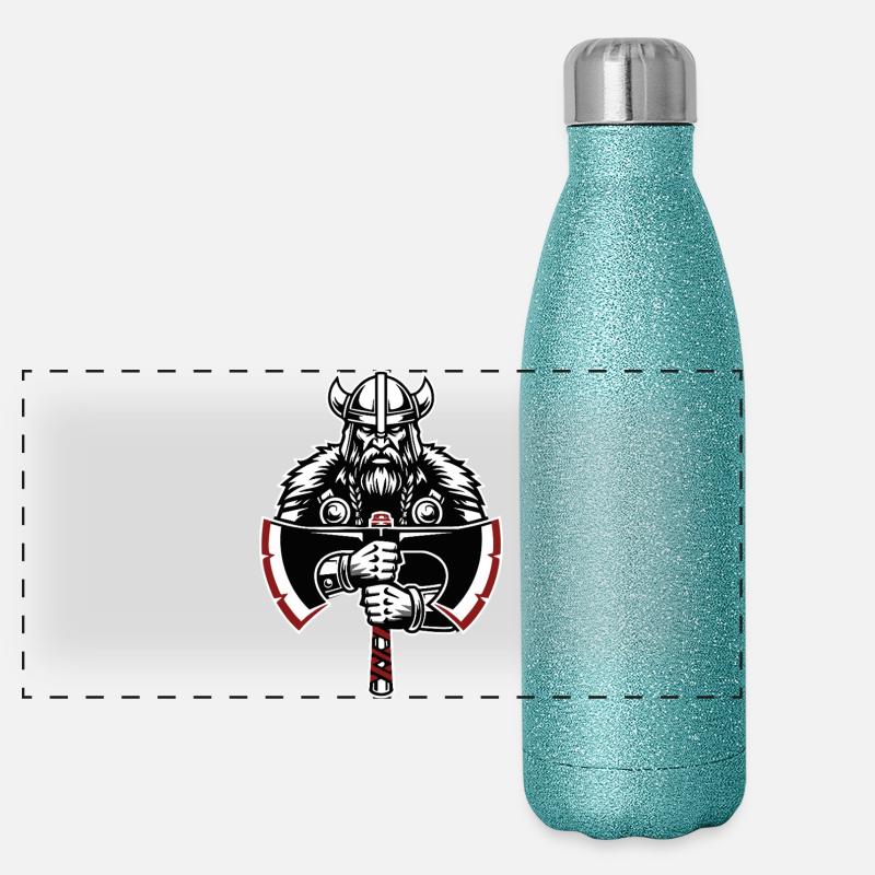 Wikinger-Schild-Runen Keltische Knoten-Maskottchen Panorama Glitzer Isolierflasche 500 ml