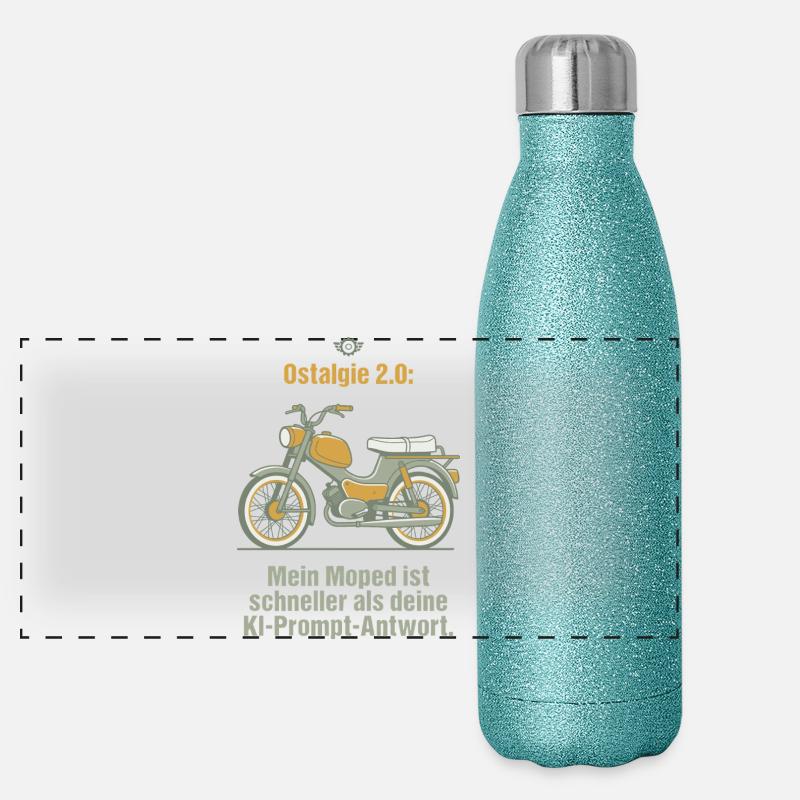 Ostalgie Moped. KI Prompt Spruch Panorama Glitzer Isolierflasche 500 ml