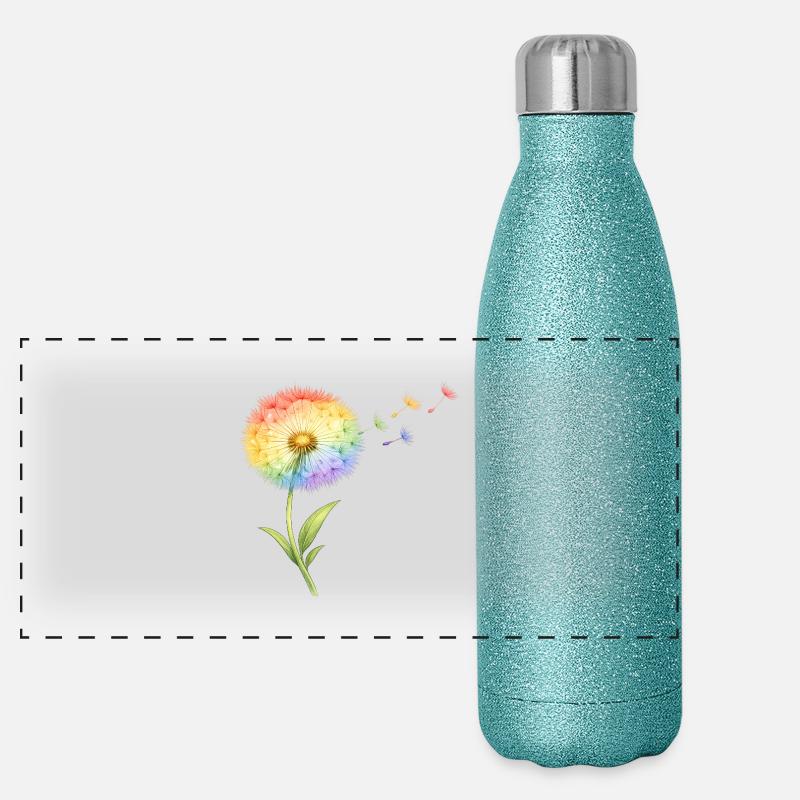 Regenbogen Pusteblume Panorama Glitzer Isolierflasche 500 ml