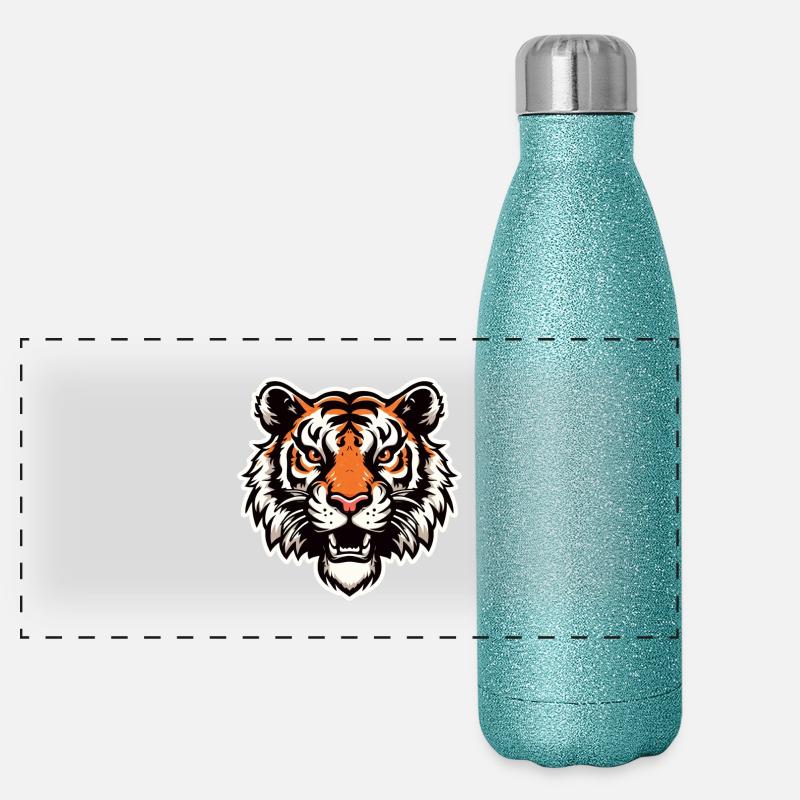 Tiger Kopf im Comic Stil Panorama Glitzer Isolierflasche 500 ml