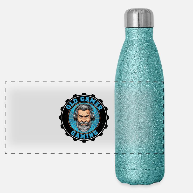 Altes Gamer-Retro-Abzeichen-Design Panorama Glitzer Isolierflasche 500 ml
