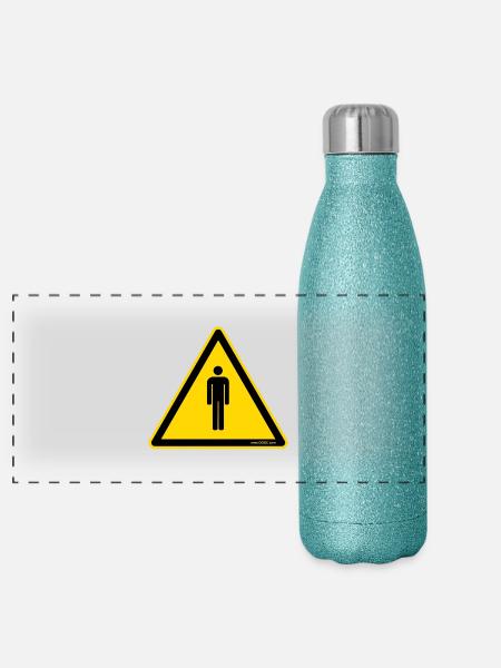 Warning Sign people - Panoramic Glitter Thermal Bottle 500 ml - blue glitter - Front