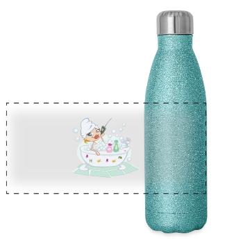 Woman Talking On The Phone In A Bubble Bath - Gourde isotherme panoramique pailletée 500 ml - paillettes bleues - Devant