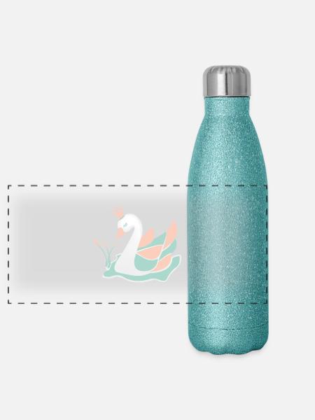 schwan_baby_pastell - Panorama Glitzer Isolierflasche 500 ml - Blau Glitzer - Vorne