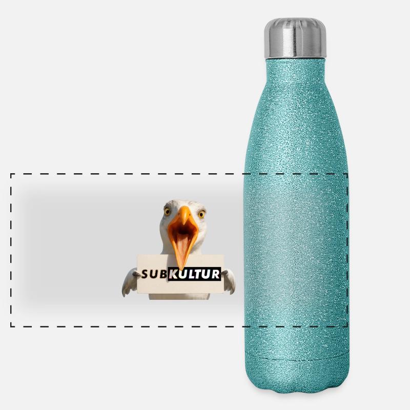 SUBKULTUR Möwe mit Schild Panorama Glitzer Isolierflasche 500 ml