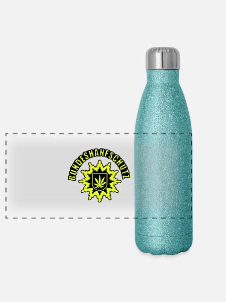Federal Hemp protection, simplistic, with - Panoramic Glitter Thermal Bottle 500 ml - blue glitter - Front