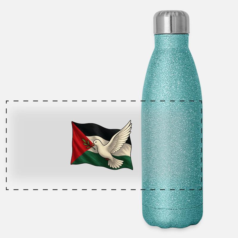 Colombe de paix & drapeau – Palestine libre Gourde isotherme panoramique pailletée 500 ml