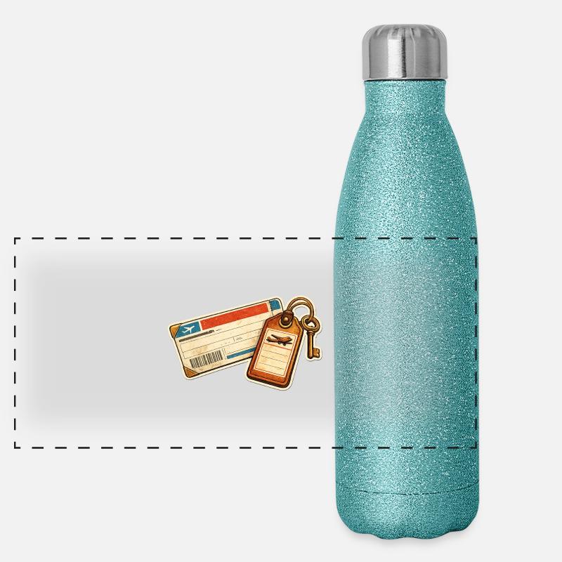 Vintage Airline Ticket Luggage Tag Design Panoramic Glitter Thermal Bottle 500 ml