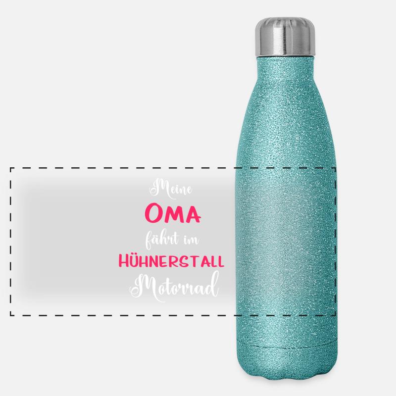 Oma Hühnerstall Panorama Glitzer Isolierflasche 500 ml