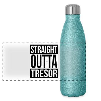 Straight Outta Tresor Design - Panorama Glitzer Isolierflasche 500 ml - Blau Glitzer - Vorne