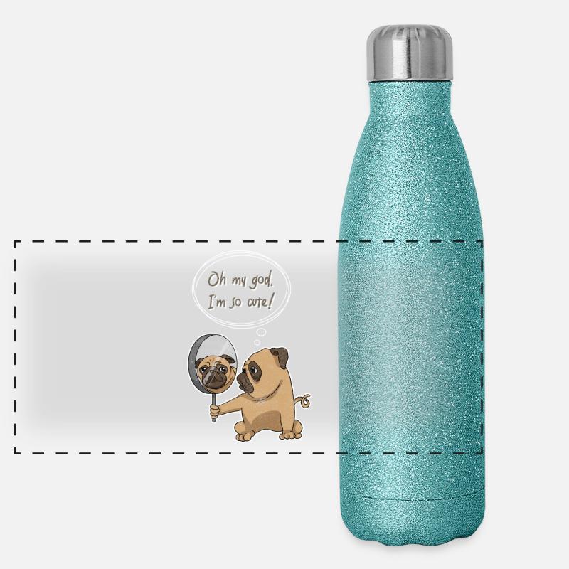 Cute Pug Panorama Glitzer Isolierflasche 500 ml