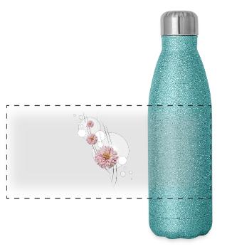 Dahlia flourishes gray - Panoramic Glitter Thermal Bottle 500 ml - blue glitter - Front