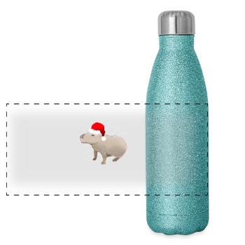 Capybara avec Santa Hat Joyeux Noël vacances - Gourde isotherme panoramique pailletée 500 ml - paillettes bleues - Devant