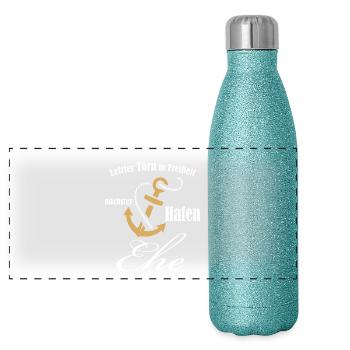 Nächster Hafen Ehe Variante 5 - Panorama Glitzer Isolierflasche 500 ml - Blau Glitzer - Vorne