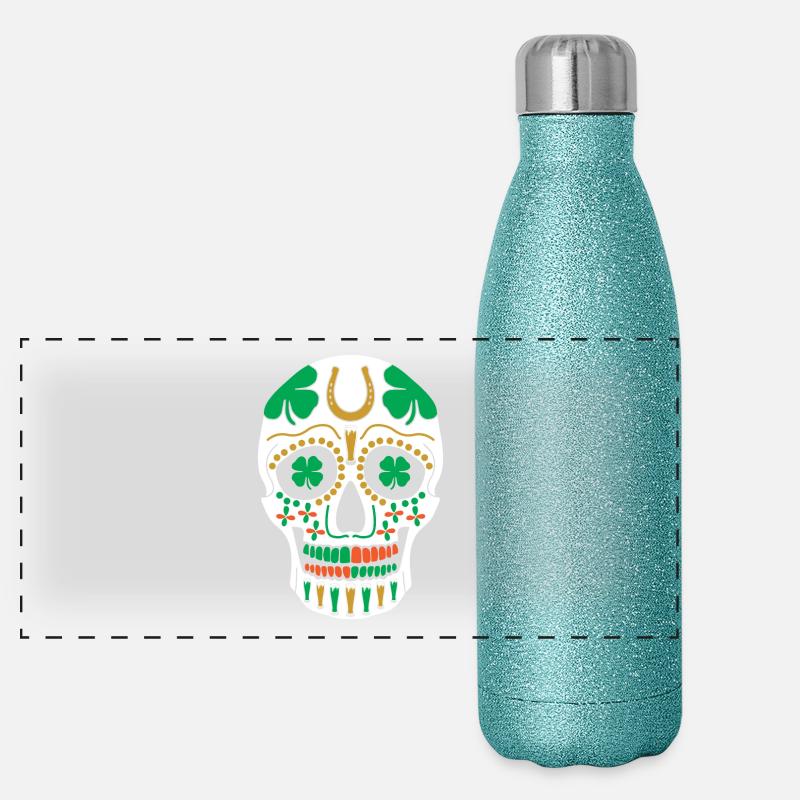 St. Patrick's Day Sugar Skull Shamrock Øl Parade Termoflaske i rustfrit stål med glimmer