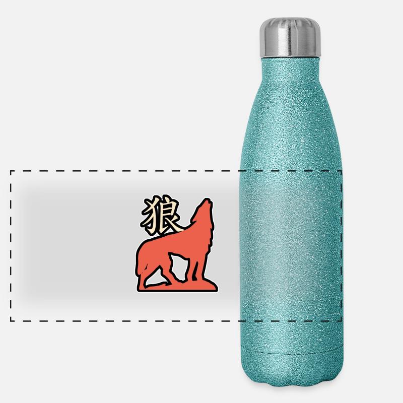 japanese wolf Panorama Glitzer Isolierflasche 500 ml