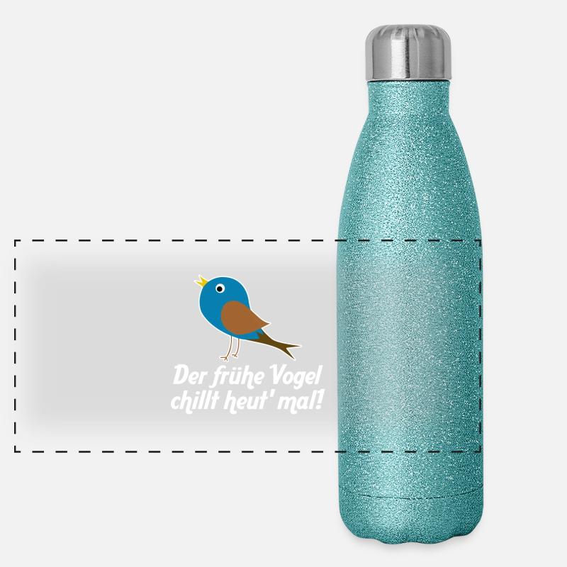 Der frühe Vogel chillt heut' mal! Panorama Glitzer Isolierflasche 500 ml