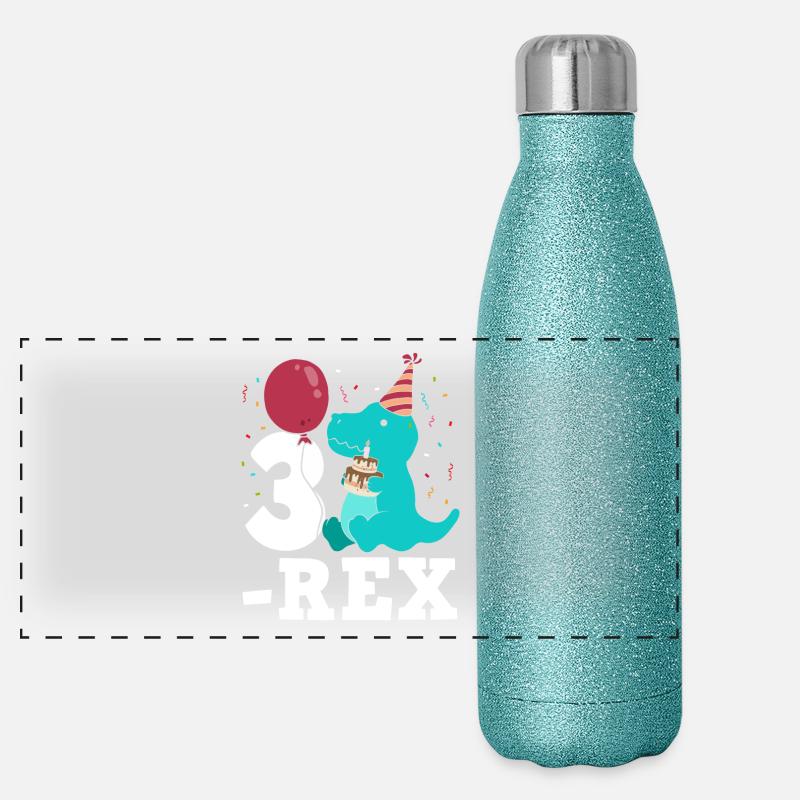 Three Rex T-Rex Birthday Gift for Three Year Olds Panoramic Glitter Thermal Bottle 500 ml