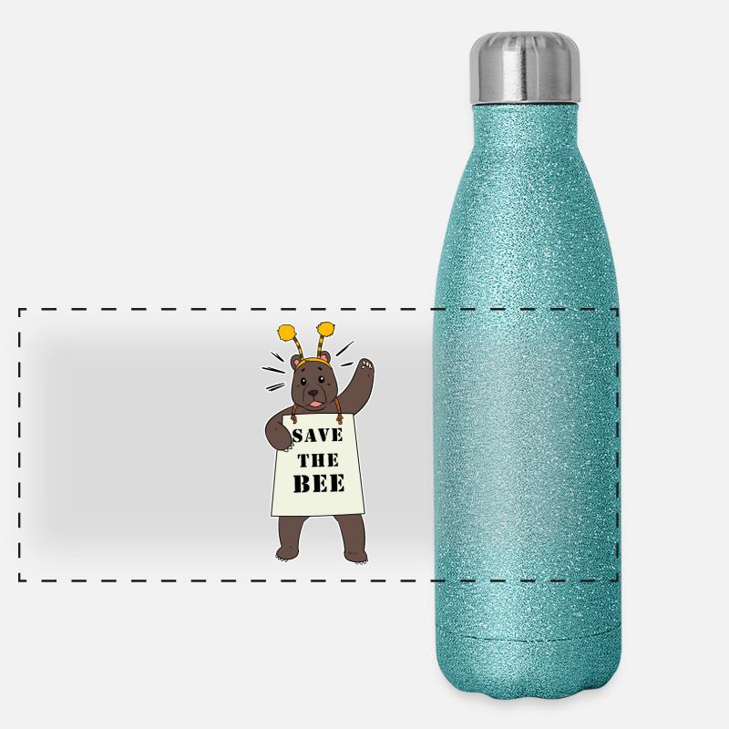 Bear Activist Save the Bees Honey Save the bee Panoramic Glitter Thermal Bottle 500 ml