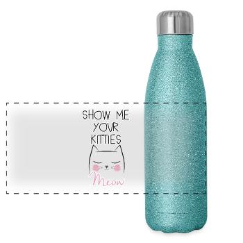 Montre-moi tes minous - Gourde isotherme panoramique pailletée 500 ml - paillettes bleues - Devant